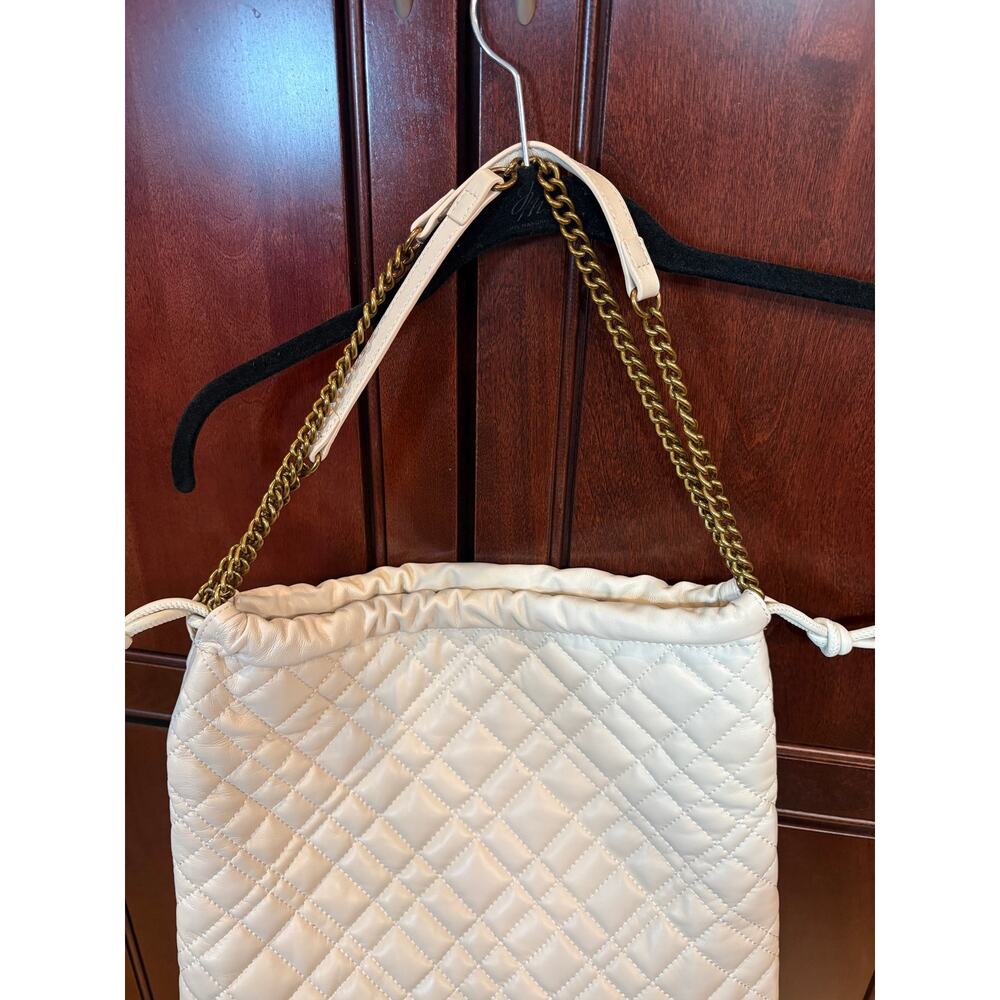 Kurt Geiger Designer Quilted Leather Shoulder Brixton Drawstring Bag Cream - Picture 14 of 15